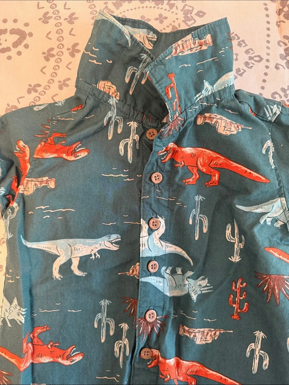 Carter's Denim Print Romper & Teal Dino-Print Short Romper
